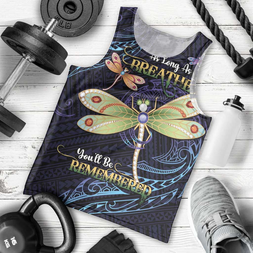 As Long As I Breathe You'll Be Remembered Men Tank Top Dragonflies Memorial - Polynesian Pattern