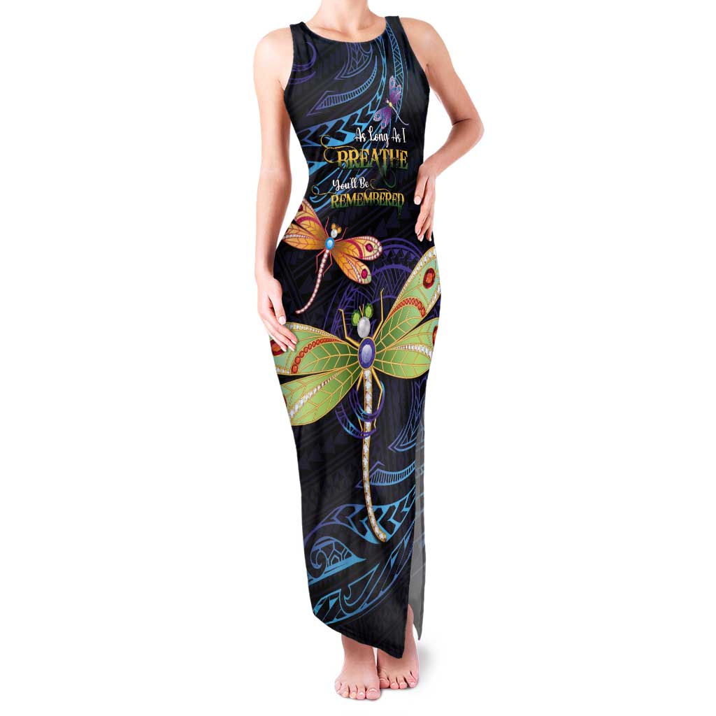 As Long As I Breathe You'll Be Remembered Tank Maxi Dress Dragonflies Memorial - Polynesian Pattern