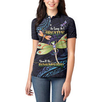 As Long As I Breathe You'll Be Remembered Women Polo Shirt Dragonflies Memorial - Polynesian Pattern