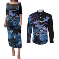 Polynesian Memorial Couples Matching Puletasi and Long Sleeve Button Shirt Hummingbirds Appear When Angels Are Near LT14 Black - Polynesian Pride