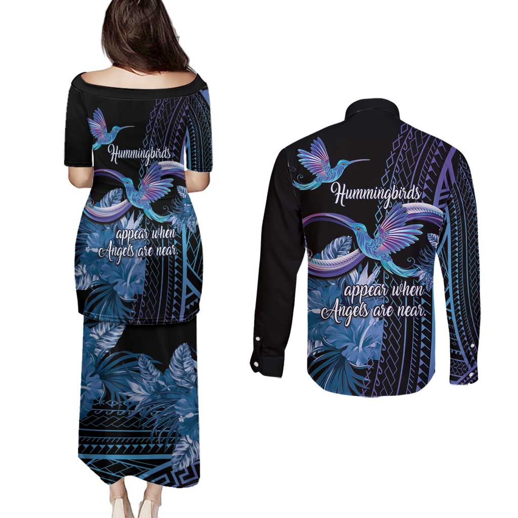 Polynesian Memorial Couples Matching Puletasi and Long Sleeve Button Shirt Hummingbirds Appear When Angels Are Near LT14 - Polynesian Pride