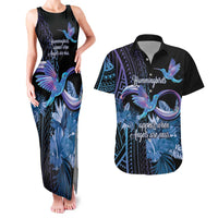 Polynesian Memorial Couples Matching Tank Maxi Dress and Hawaiian Shirt Hummingbirds Appear When Angels Are Near LT14 Black - Polynesian Pride