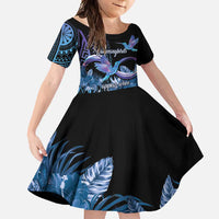 Polynesian Memorial Family Matching Long Sleeve Bodycon Dress and Hawaiian Shirt Hummingbirds Appear When Angels Are Near LT14 Daughter's Dress Black - Polynesian Pride