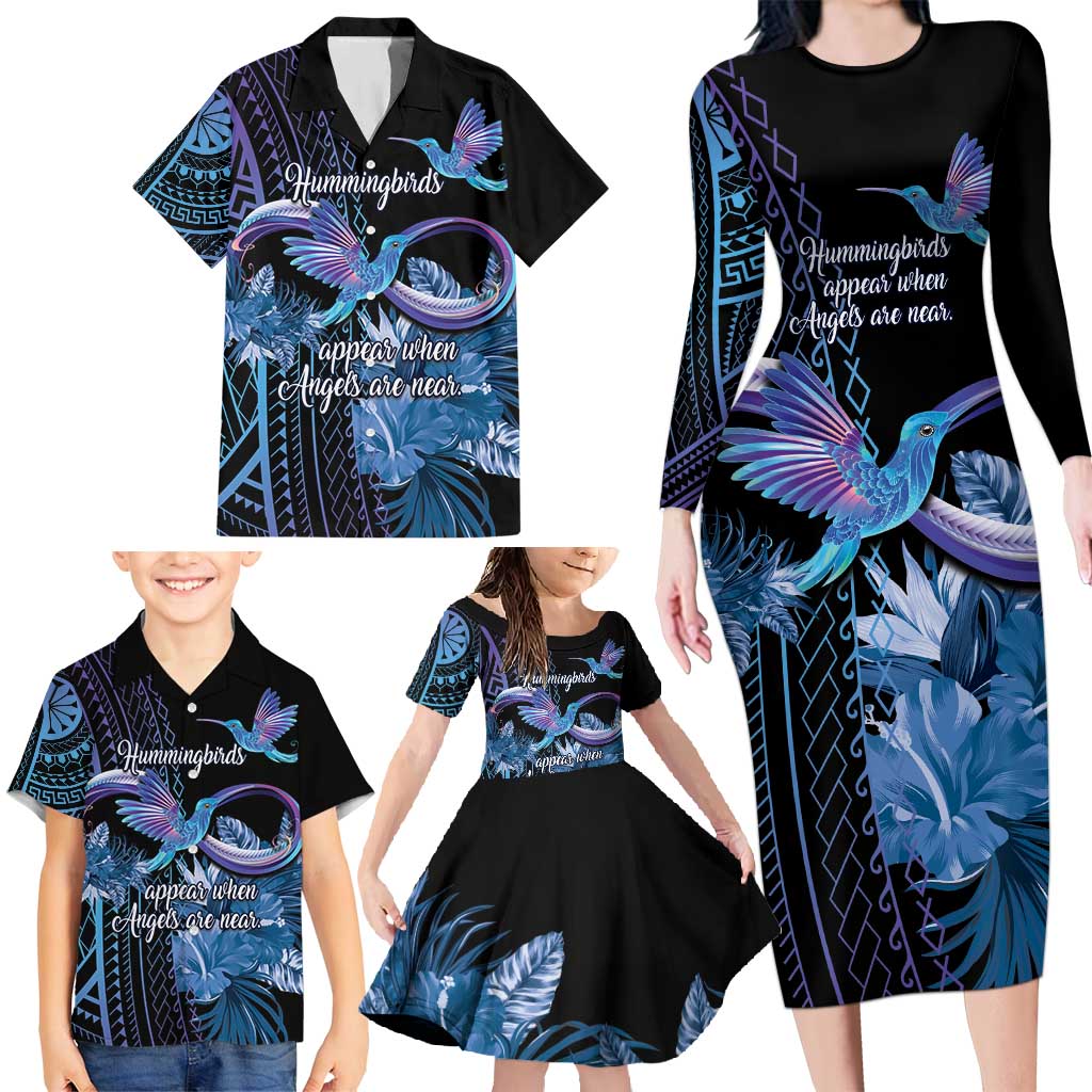 Polynesian Memorial Family Matching Long Sleeve Bodycon Dress and Hawaiian Shirt Hummingbirds Appear When Angels Are Near LT14 - Polynesian Pride