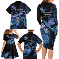 Polynesian Memorial Family Matching Long Sleeve Bodycon Dress and Hawaiian Shirt Hummingbirds Appear When Angels Are Near LT14 - Polynesian Pride