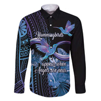 Polynesian Memorial Family Matching Long Sleeve Bodycon Dress and Hawaiian Shirt Hummingbirds Appear When Angels Are Near LT14 Dad's Shirt - Long Sleeve Black - Polynesian Pride