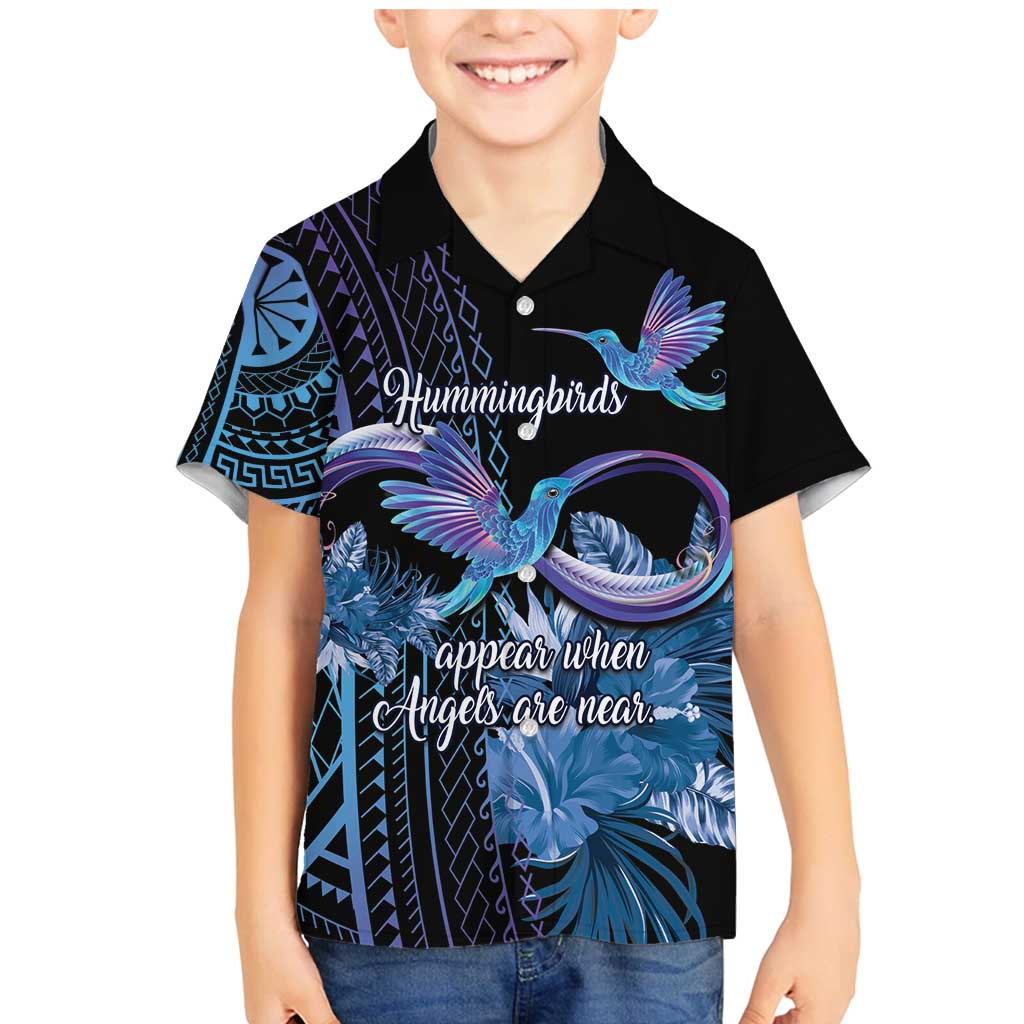 Polynesian Memorial Family Matching Mermaid Dress and Hawaiian Shirt Hummingbirds Appear When Angels Are Near LT14 Son's Shirt Black - Polynesian Pride