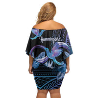 Polynesian Memorial Family Matching Off Shoulder Short Dress and Hawaiian Shirt Hummingbirds Appear When Angels Are Near LT14