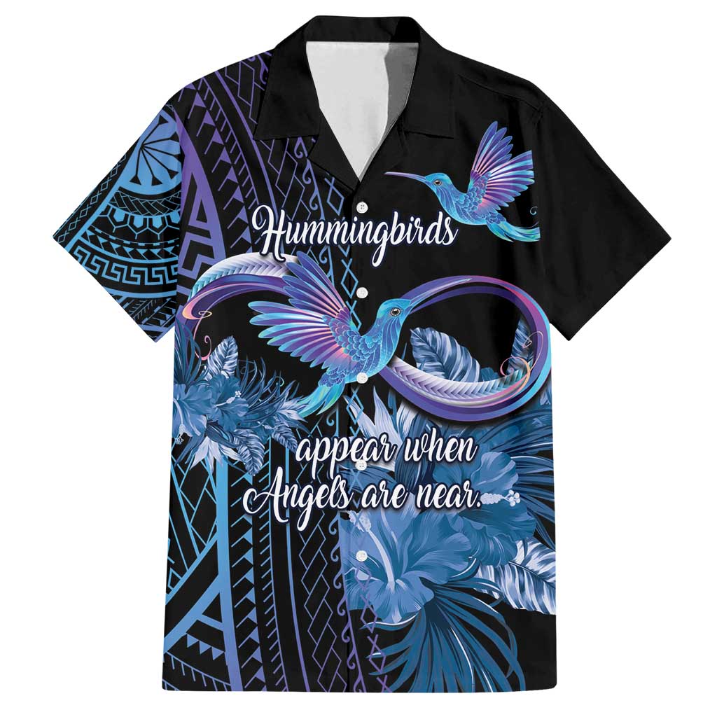 Polynesian Memorial Family Matching Puletasi and Hawaiian Shirt Hummingbirds Appear When Angels Are Near LT14 Dad's Shirt - Short Sleeve Black - Polynesian Pride