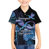 Polynesian Memorial Family Matching Puletasi and Hawaiian Shirt Hummingbirds Appear When Angels Are Near LT14 Son's Shirt Black - Polynesian Pride