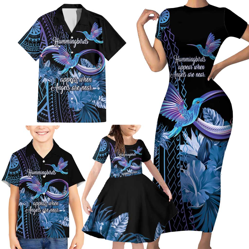 Polynesian Memorial Family Matching Short Sleeve Bodycon Dress and Hawaiian Shirt Hummingbirds Appear When Angels Are Near LT14 - Polynesian Pride