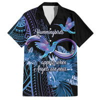 Polynesian Memorial Family Matching Short Sleeve Bodycon Dress and Hawaiian Shirt Hummingbirds Appear When Angels Are Near LT14 Dad's Shirt - Short Sleeve Black - Polynesian Pride