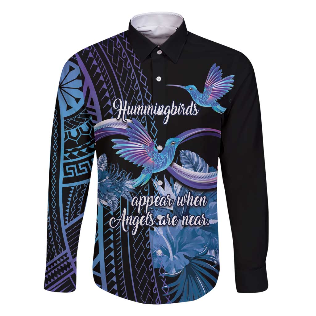Polynesian Memorial Family Matching Short Sleeve Bodycon Dress and Hawaiian Shirt Hummingbirds Appear When Angels Are Near LT14 Dad's Shirt - Long Sleeve Black - Polynesian Pride