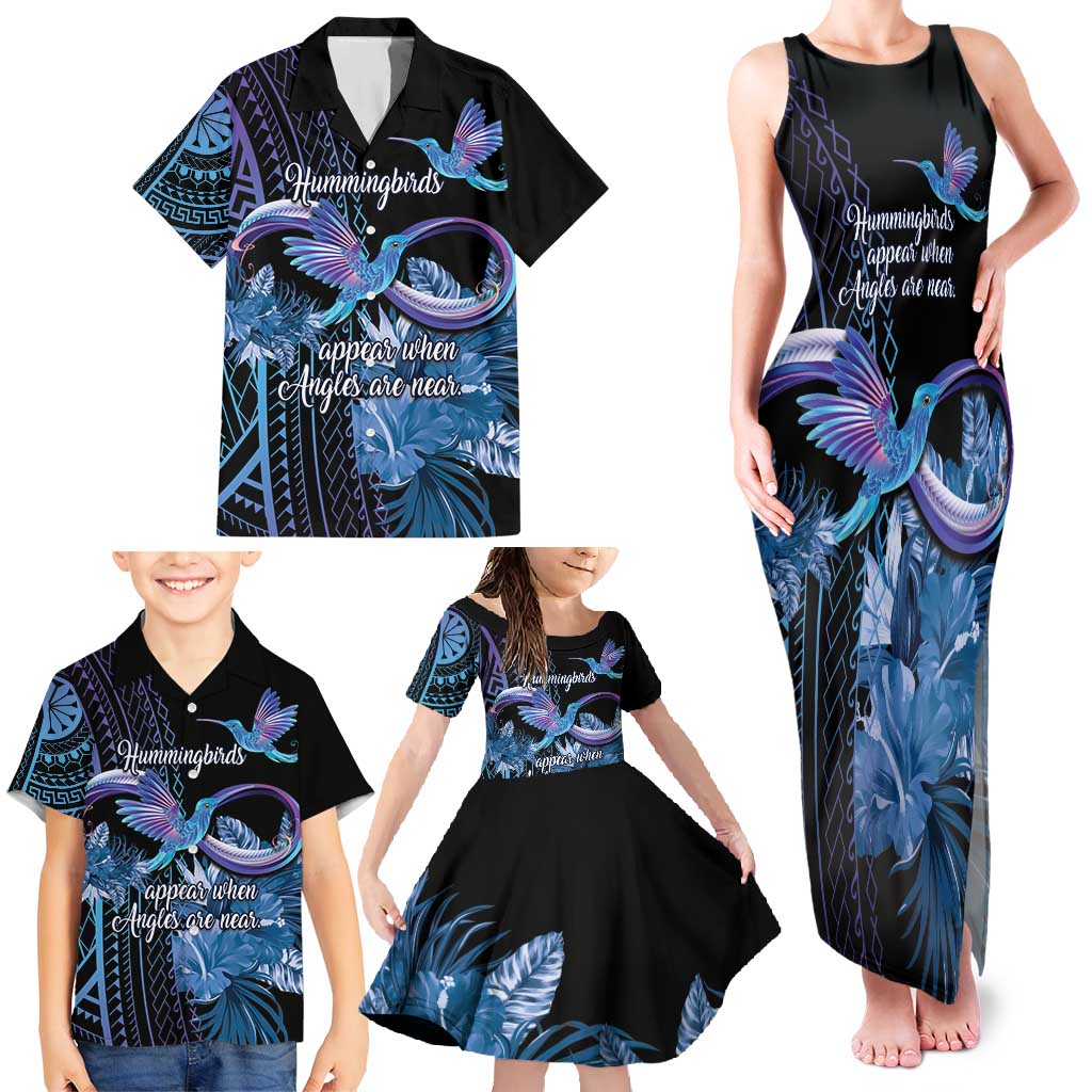 Polynesian Memorial Family Matching Tank Maxi Dress and Hawaiian Shirt Hummingbirds Appear When Angels Are Near