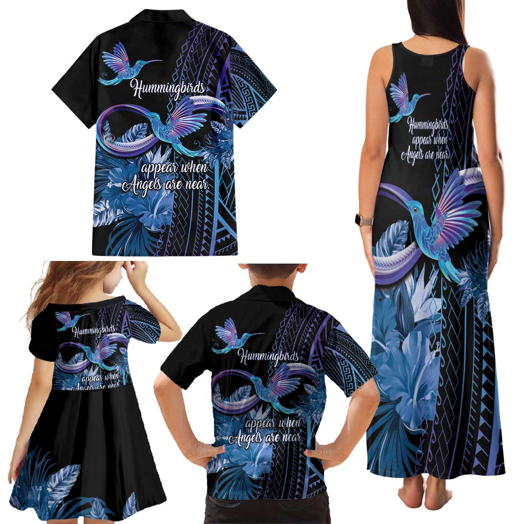 Polynesian Memorial Family Matching Tank Maxi Dress and Hawaiian Shirt Hummingbirds Appear When Angels Are Near LT14