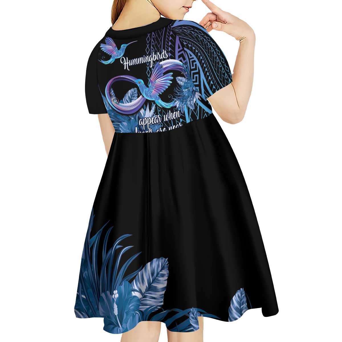 Polynesian Memorial Kid Short Sleeve Dress Hummingbirds Appear When Angels Are Near LT14