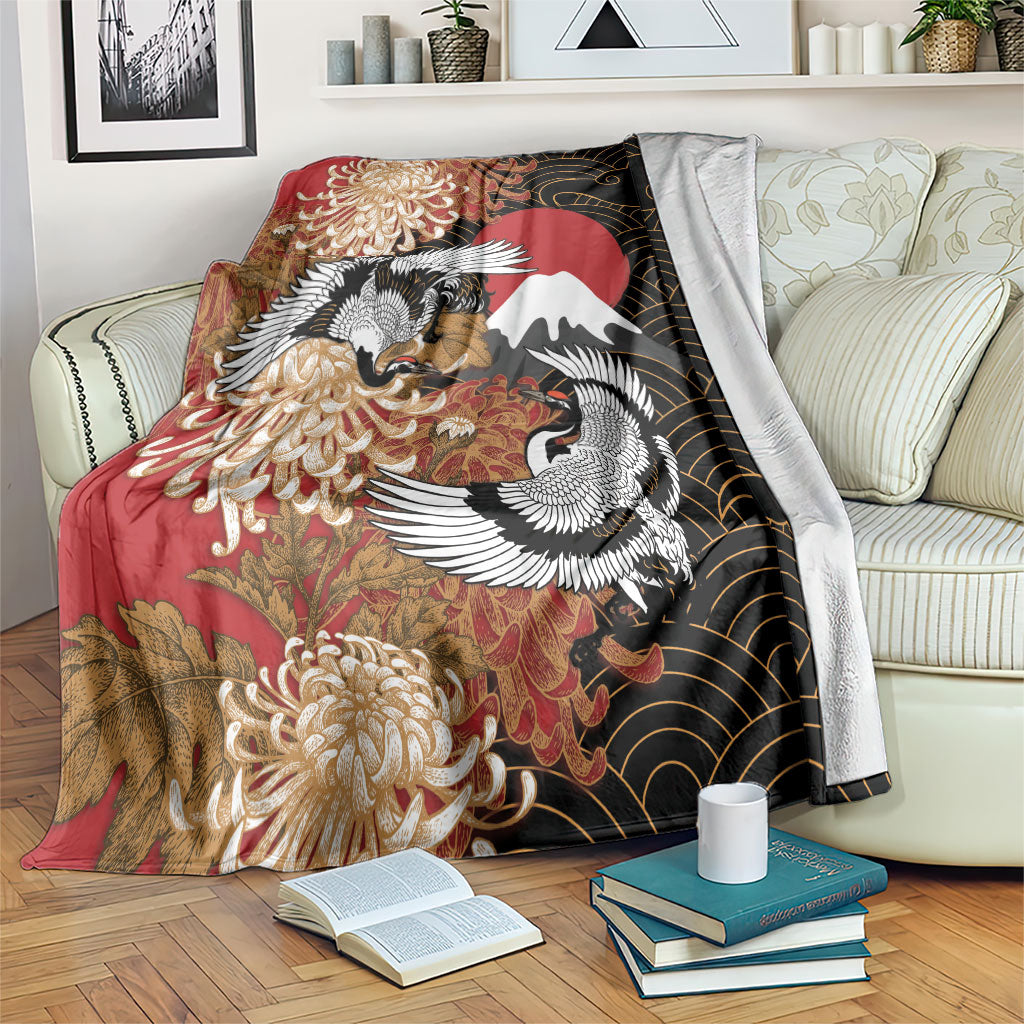 Japan Spider Chrysanthemum and Cranes Blanket Japanese Kudamono Kiku Tsuru