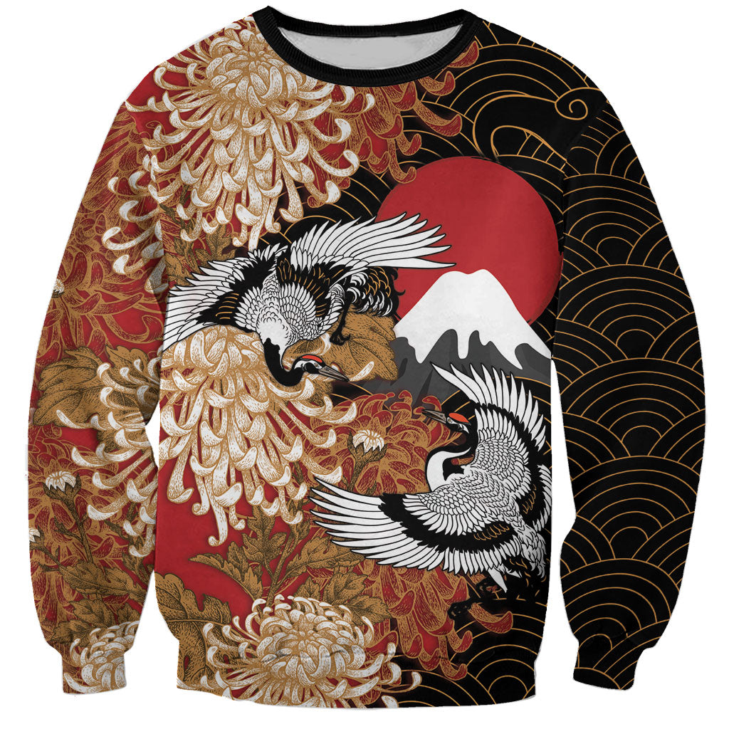 Japan Spider Chrysanthemum and Cranes Sweatshirt Japanese Kudamono Kiku Tsuru