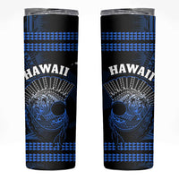 Hawaii Skinny Tumbler Kakau Warrior Helmet Gradient Blue Polynesian