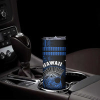 Hawaii Skinny Tumbler Kakau Warrior Helmet Gradient Blue Polynesian