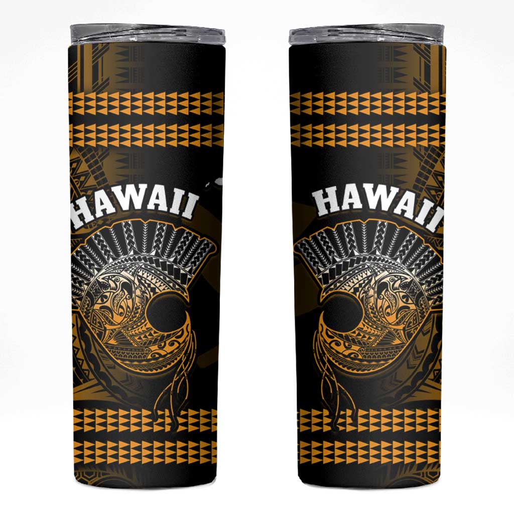 Hawaii Skinny Tumbler Kakau Warrior Helmet Gradient Gold Polynesian