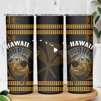 Hawaii Skinny Tumbler Kakau Warrior Helmet Gradient Gold Polynesian
