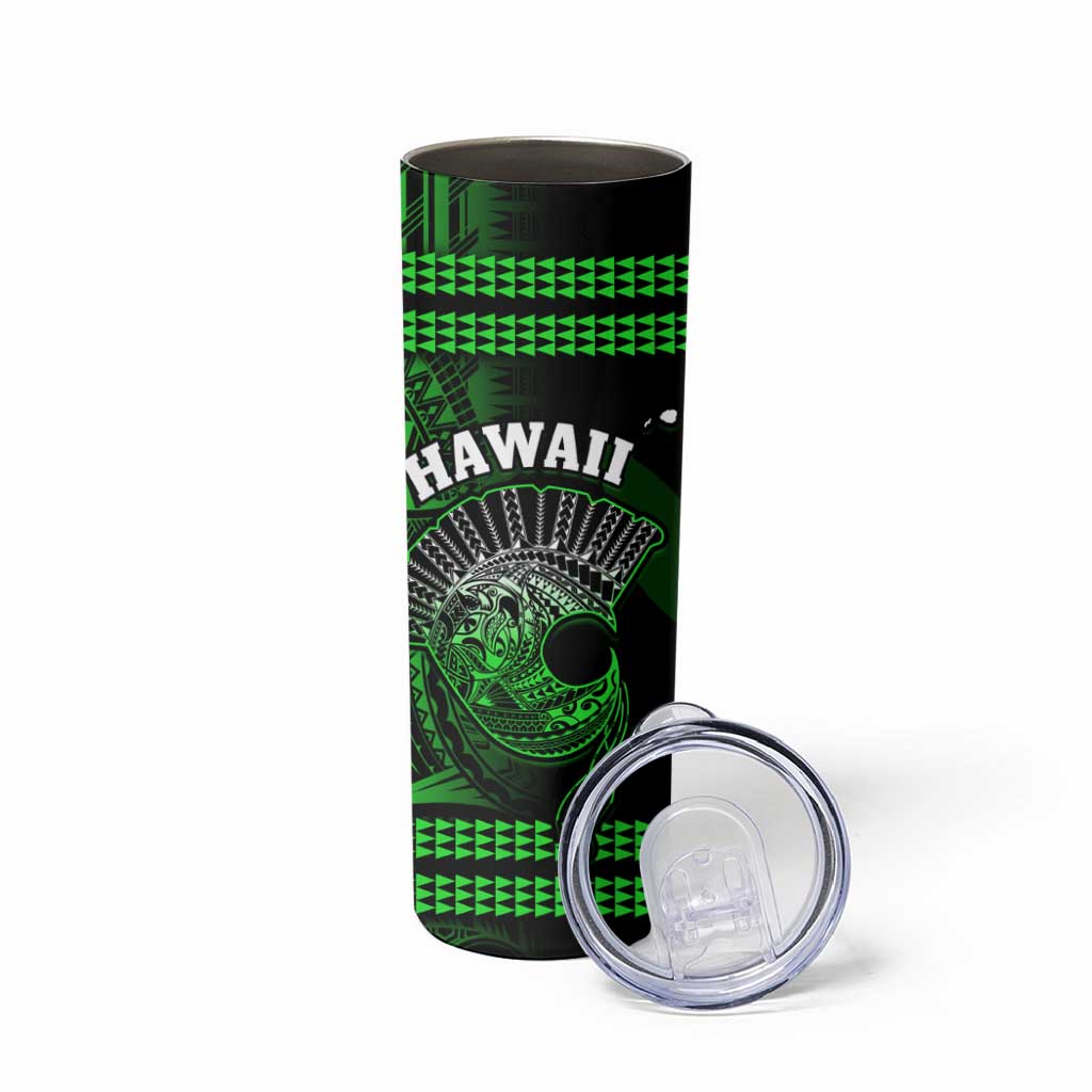 Hawaii Skinny Tumbler Kakau Warrior Helmet Gradient Green Polynesian