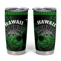 Hawaii Tumbler Cup Kakau Warrior Helmet Gradient Green Polynesian