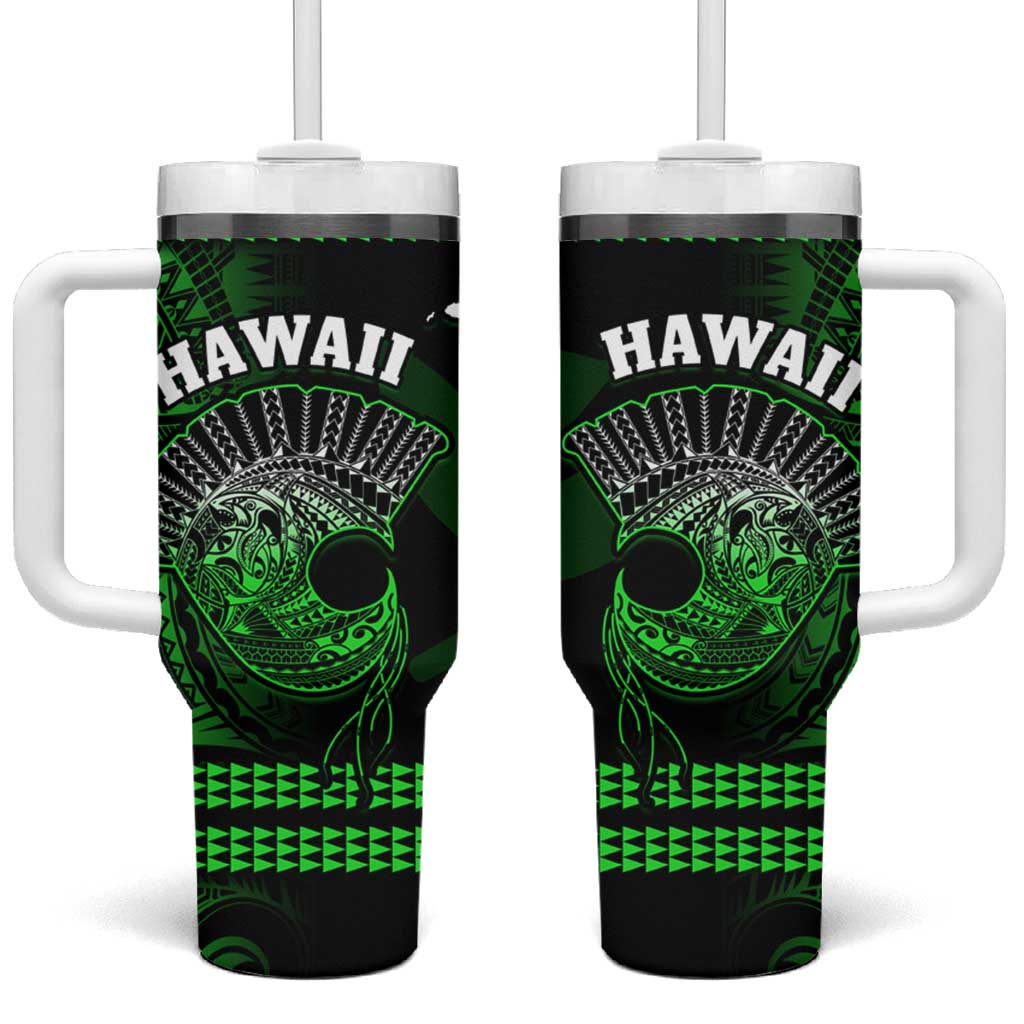 Hawaii Tumbler With Handle Kakau Warrior Helmet Gradient Green Polynesian