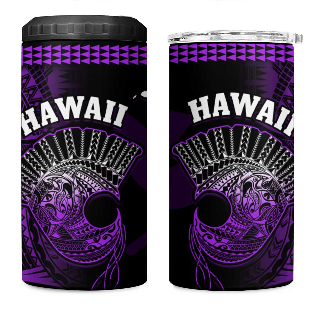 Hawaii 4 in 1 Can Cooler Tumbler Kakau Warrior Helmet Gradient Purple Polynesian