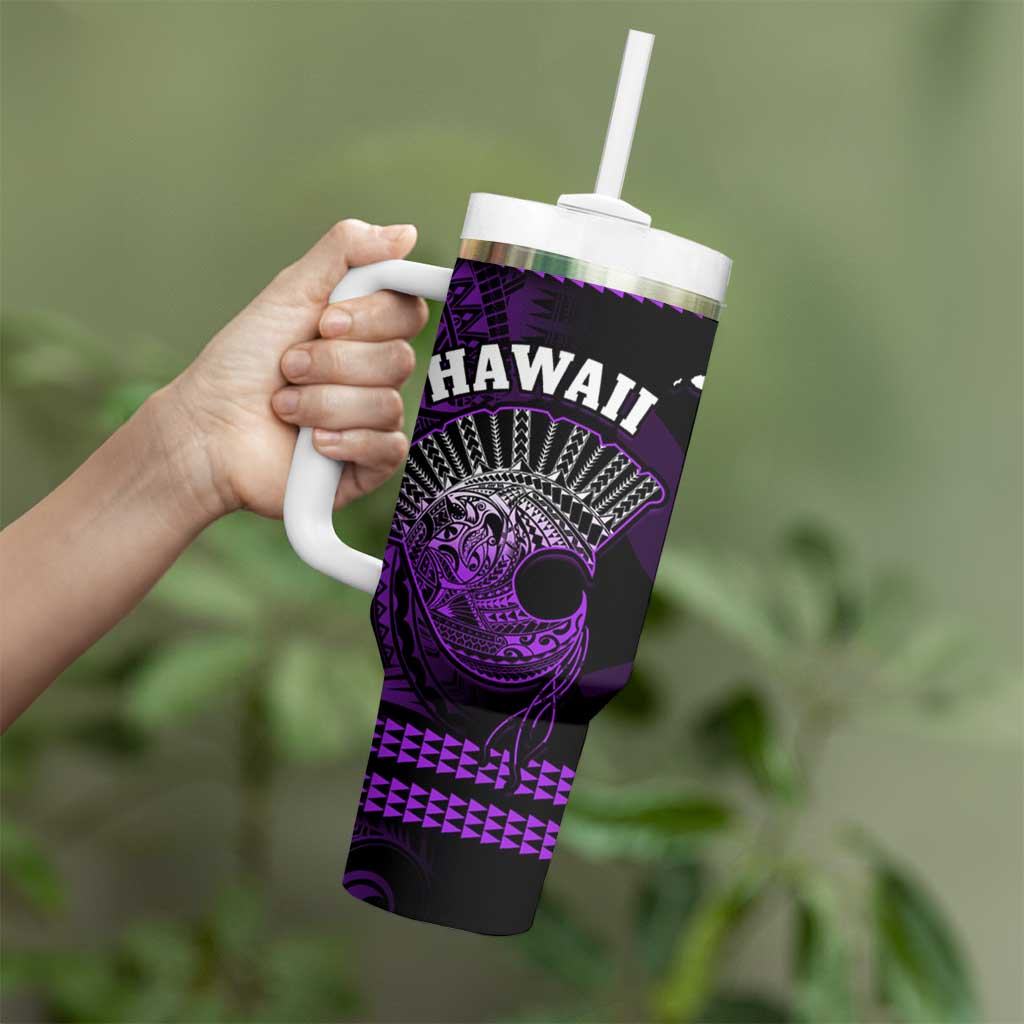 Hawaii Tumbler With Handle Kakau Warrior Helmet Gradient Purple Polynesian