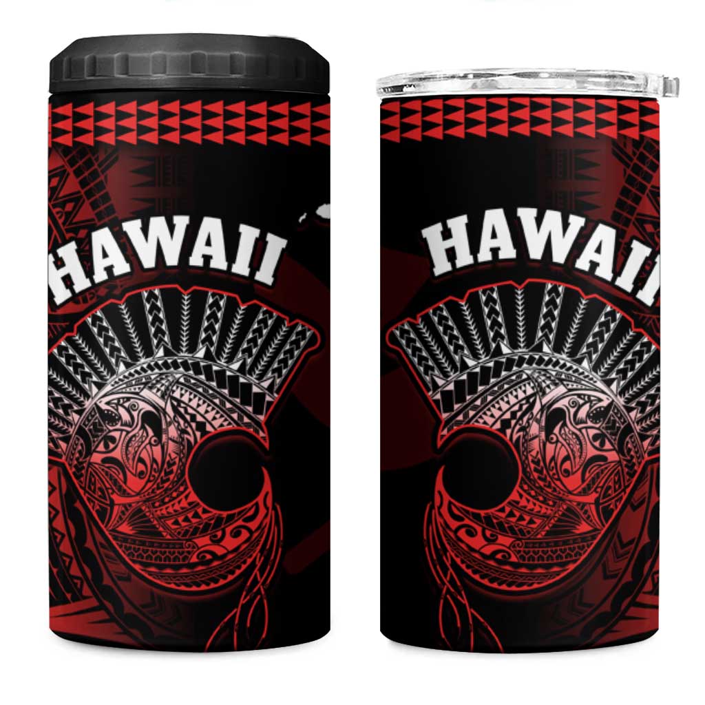 Hawaii 4 in 1 Can Cooler Tumbler Kakau Warrior Helmet Gradient Red Polynesian