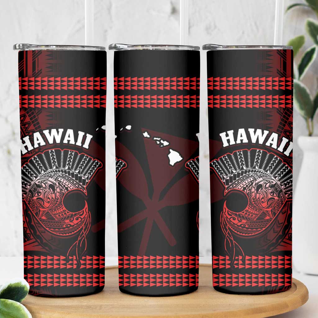 Hawaii Skinny Tumbler Kakau Warrior Helmet Gradient Red Polynesian