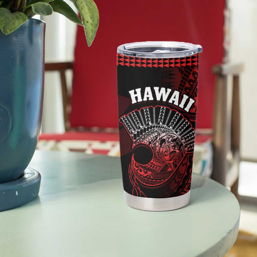 Hawaii Tumbler Cup Kakau Warrior Helmet Gradient Red Polynesian