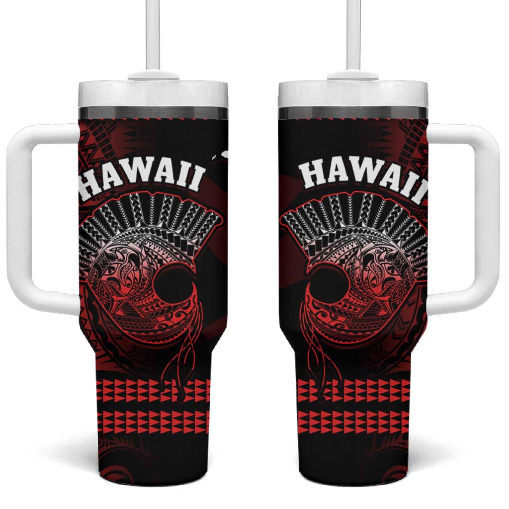 Hawaii Tumbler With Handle Kakau Warrior Helmet Gradient Red Polynesian