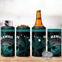 Hawaii 4 in 1 Can Cooler Tumbler Kakau Warrior Helmet Gradient Turquoise Polynesian