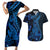 Blue Polynesia Shark Tattoo Couples Matching Short Sleeve Bodycon Dress and Hawaiian Shirt With Polynesian Plumeria LT14 Blue - Polynesian Pride