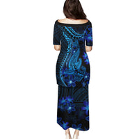 Blue Polynesia Shark Tattoo Family Matching Puletasi Dress and Hawaiian Shirt With Polynesian Plumeria LT14 - Polynesian Pride