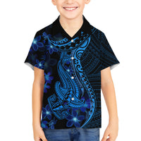Blue Polynesia Shark Tattoo Family Matching Short Sleeve Bodycon Dress and Hawaiian Shirt With Polynesian Plumeria LT14 Son's Shirt Blue - Polynesian Pride