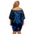 Blue Polynesia Shark Tattoo Off Shoulder Short Dress With Polynesian Plumeria LT14 - Polynesian Pride