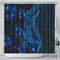 Blue Polynesia Shark Tattoo Shower Curtain With Polynesian Plumeria LT14 - Polynesian Pride