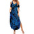 Blue Polynesia Shark Tattoo Summer Maxi Dress With Polynesian Plumeria LT14 Women Blue - Polynesian Pride