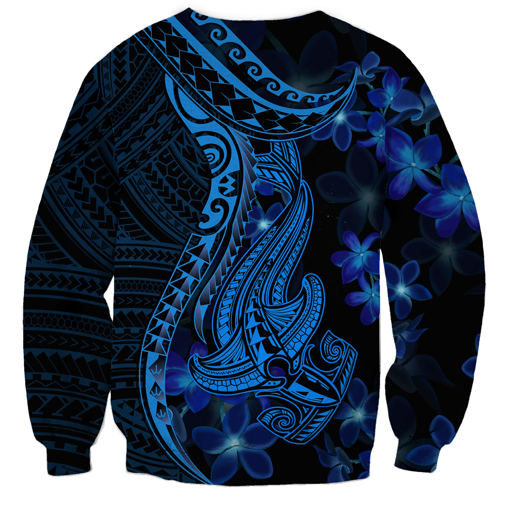 Blue Polynesia Shark Tattoo Sweatshirt With Polynesian Plumeria LT14 - Polynesian Pride