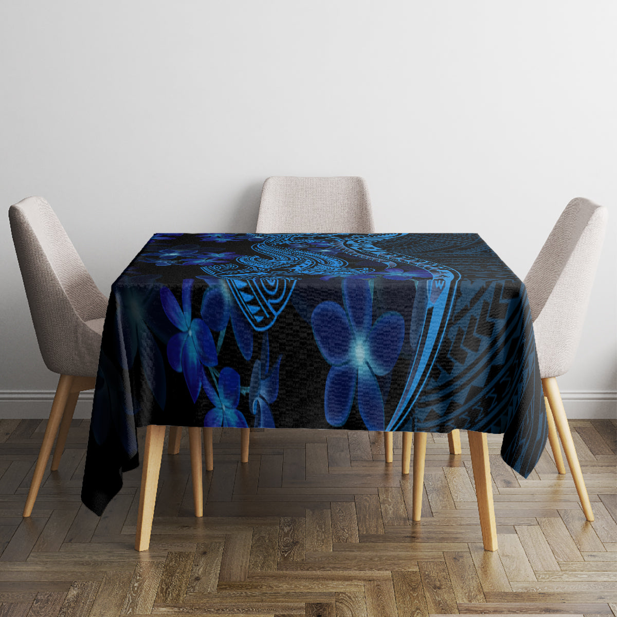 Blue Polynesia Shark Tattoo Tablecloth With Polynesian Plumeria LT14 - Polynesian Pride