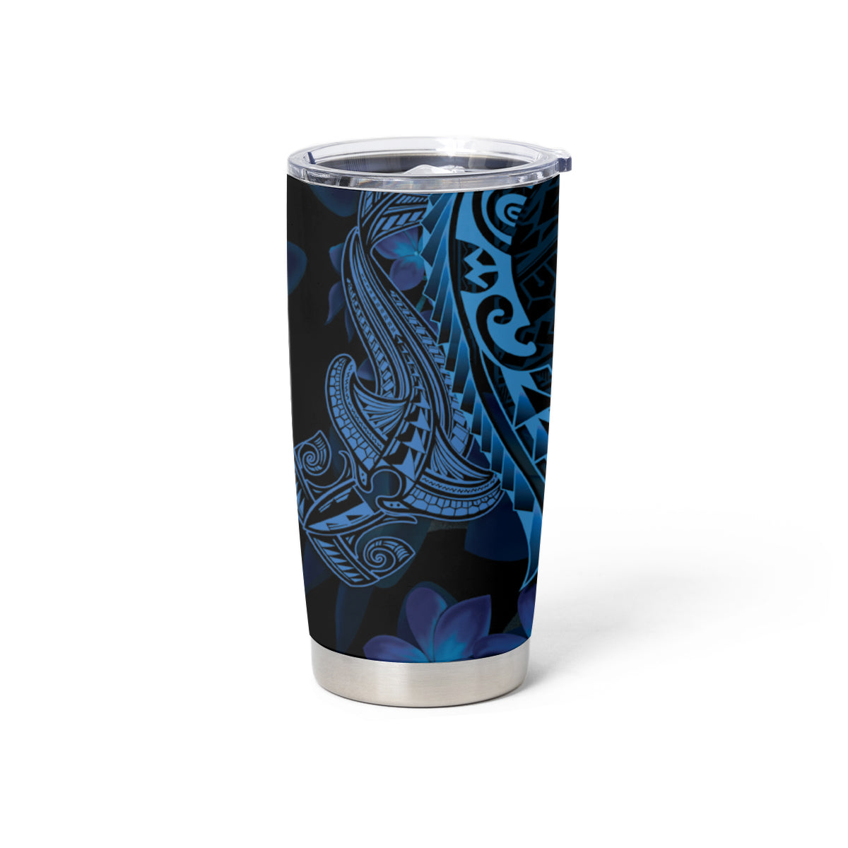 Blue Polynesia Shark Tattoo Tumbler Cup With Polynesian Plumeria