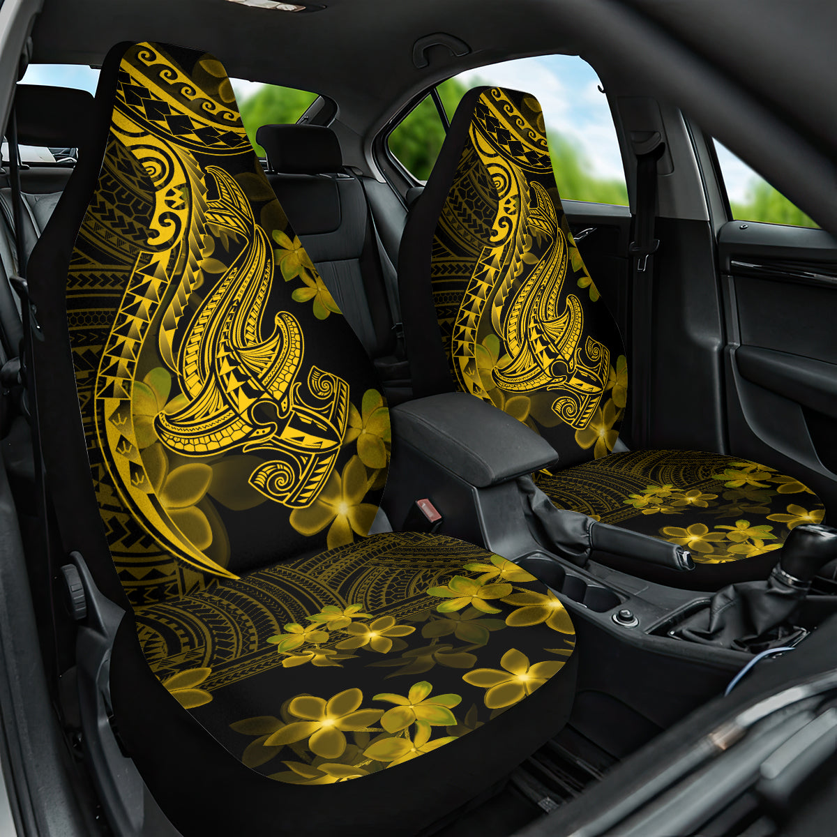 Gold Polynesia Shark Tattoo Car Seat Cover With Polynesian Plumeria LT14 One Size Gold - Polynesian Pride