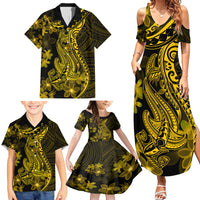 Gold Polynesia Shark Tattoo Family Matching Summer Maxi Dress and Hawaiian Shirt With Polynesian Plumeria LT14 - Polynesian Pride