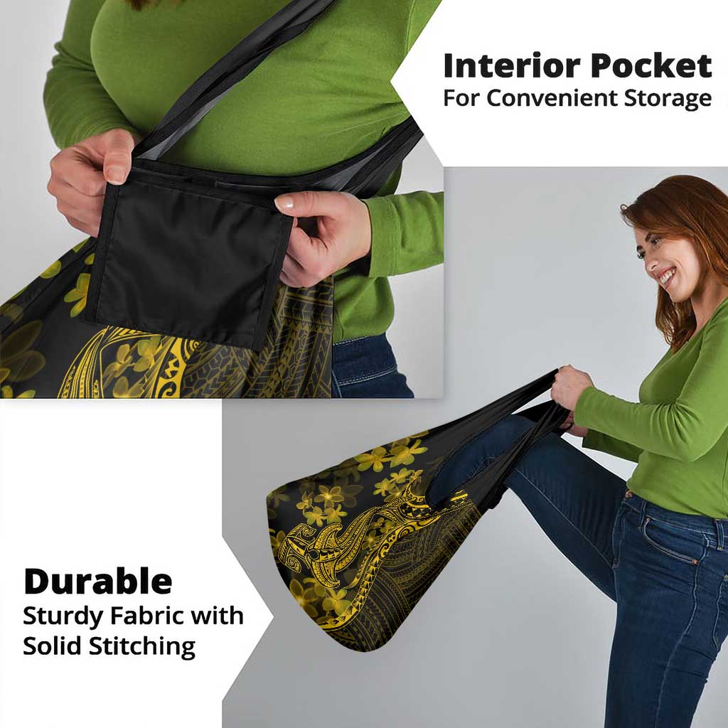 Gold Polynesia Shark Tattoo Grocery Bag With Polynesian Plumeria