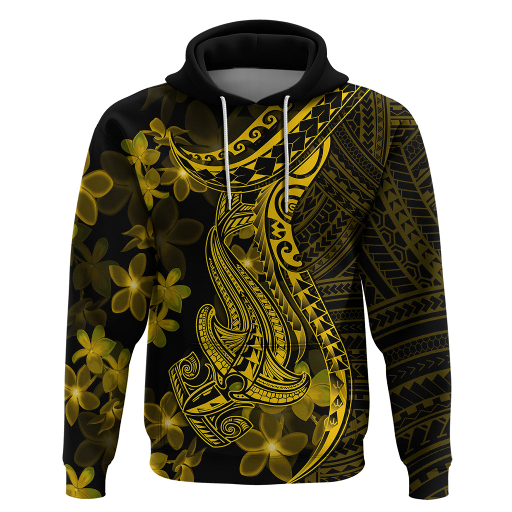 Gold Polynesia Shark Tattoo Hoodie With Polynesian Plumeria LT14 Pullover Hoodie Gold - Polynesian Pride