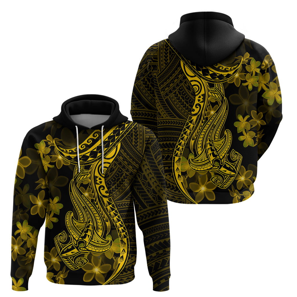 Gold Polynesia Shark Tattoo Hoodie With Polynesian Plumeria LT14 - Polynesian Pride